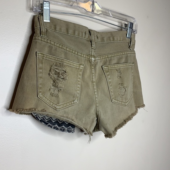 Forever 21 | Green Gold Studded Distressed Shorts - Picture 7 of 10